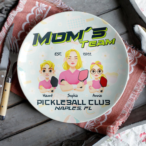 “Celebrate Mom's Pickleball Passion!” - Personalized Ceramic Round Plate - Gift for Pickleball Moms and Grandmas Ceramic Round Plate PopCulturePrints