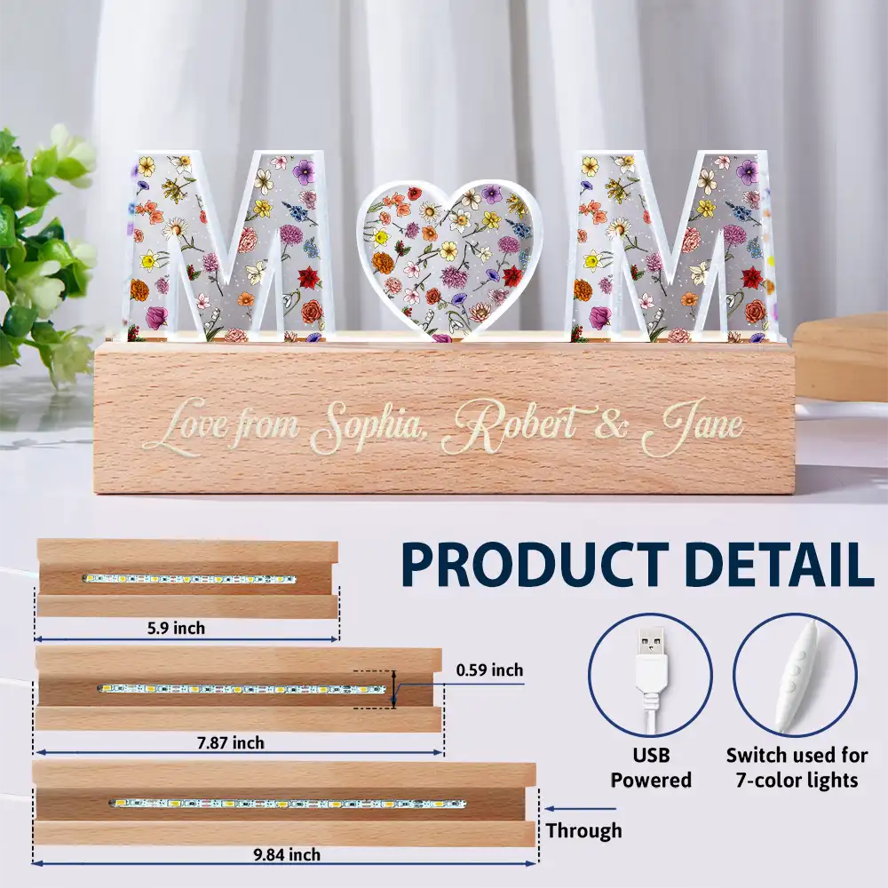 Love from Family - Personalized Floral Letter LED Light for Mom, Grandma & Special Occasions Custom Shaped LED Light PopCulturePrints