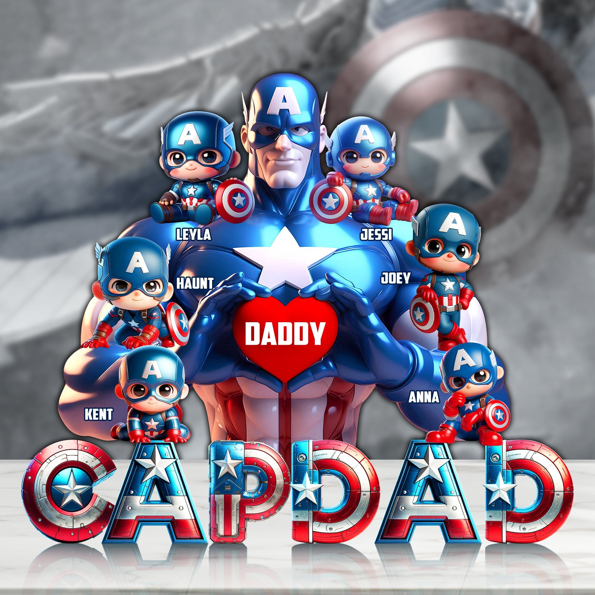 “A Hero's Love for Daddy” - Personalized Shield Hero Dad Acrylic Plaque - Perfect Gift for Dad and Grandpa Shaped Plaques PopCulturePrints