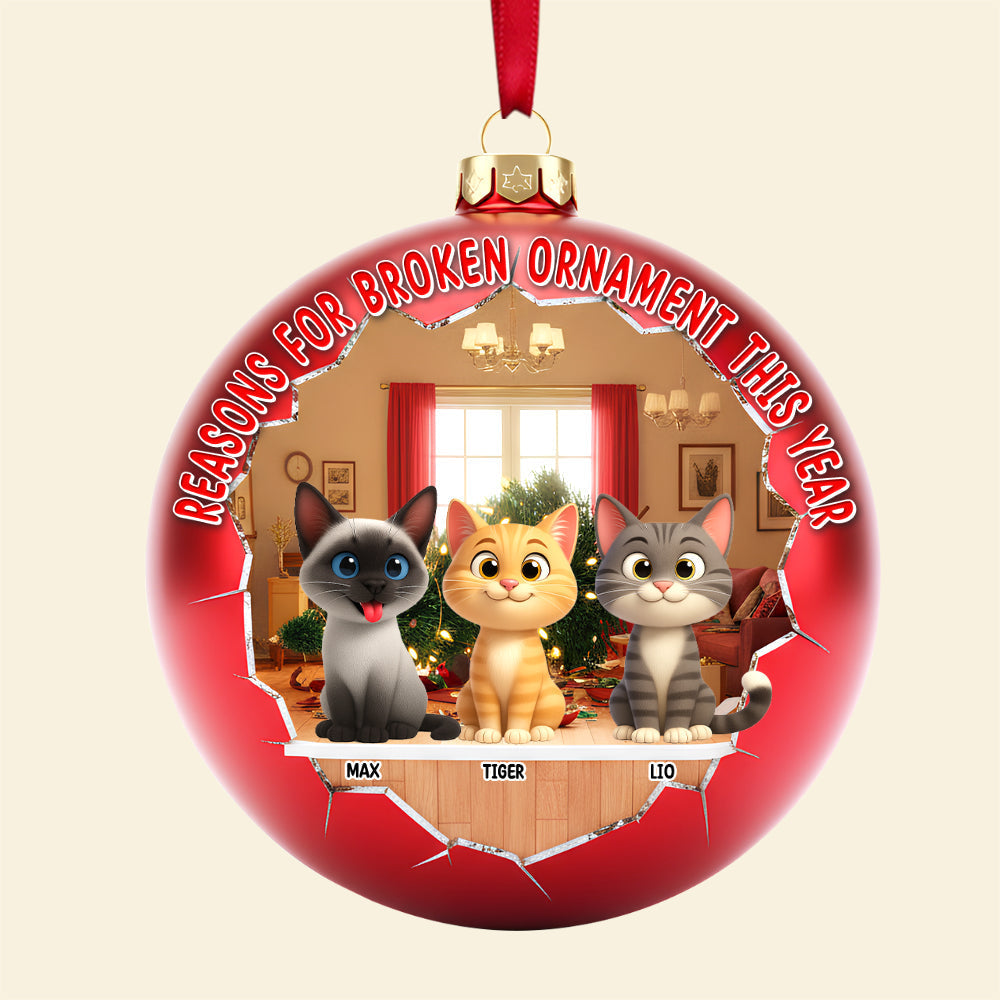 Reasons for Broken Ornament - Personalized Adorable Cats Acrylic Ornament for Cat Lovers Ornament PopCulturePrints