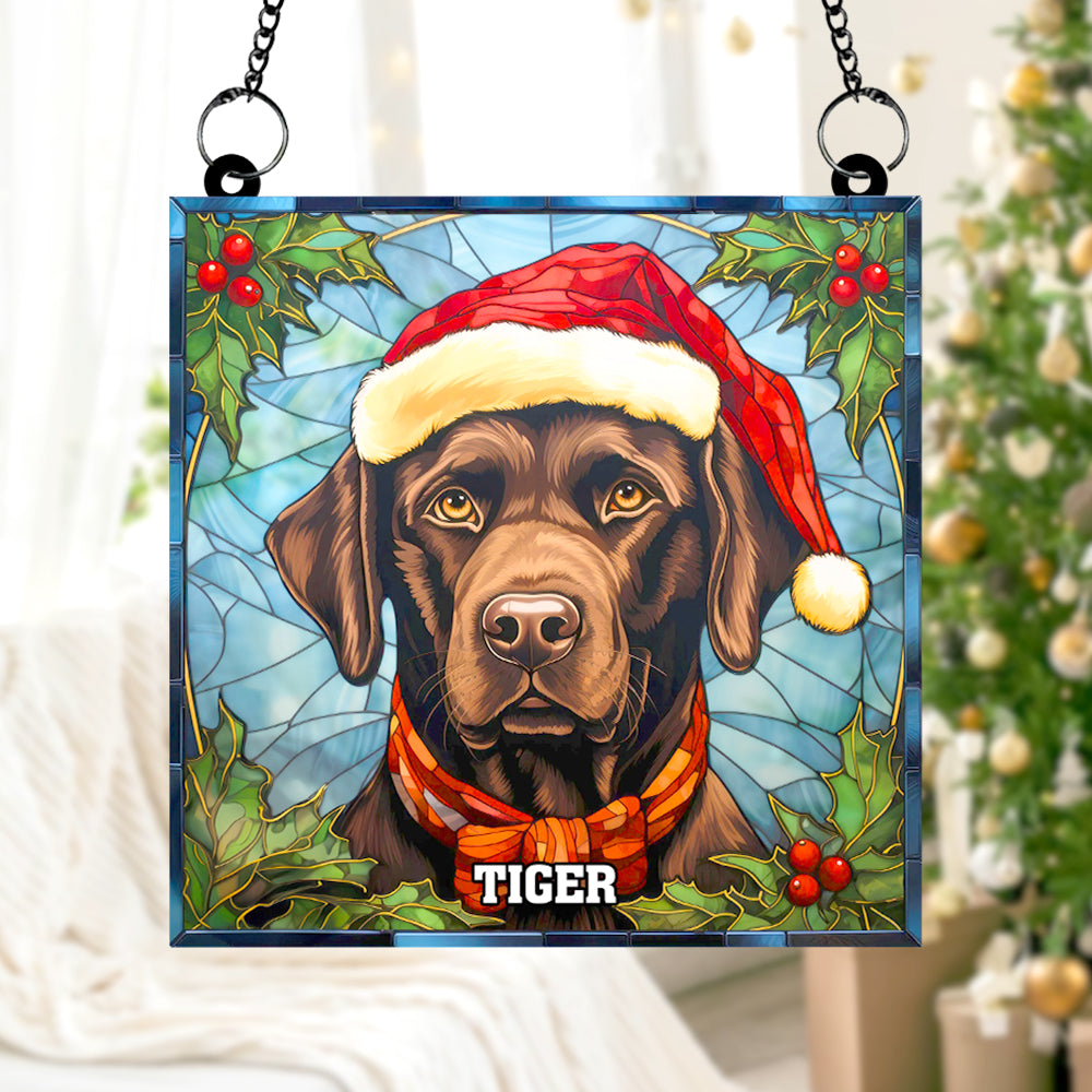 Chocolate Labrador Christmas Suncatcher Ornament - Personalized Dog Lover Gift Suncatcher PopCulturePrints