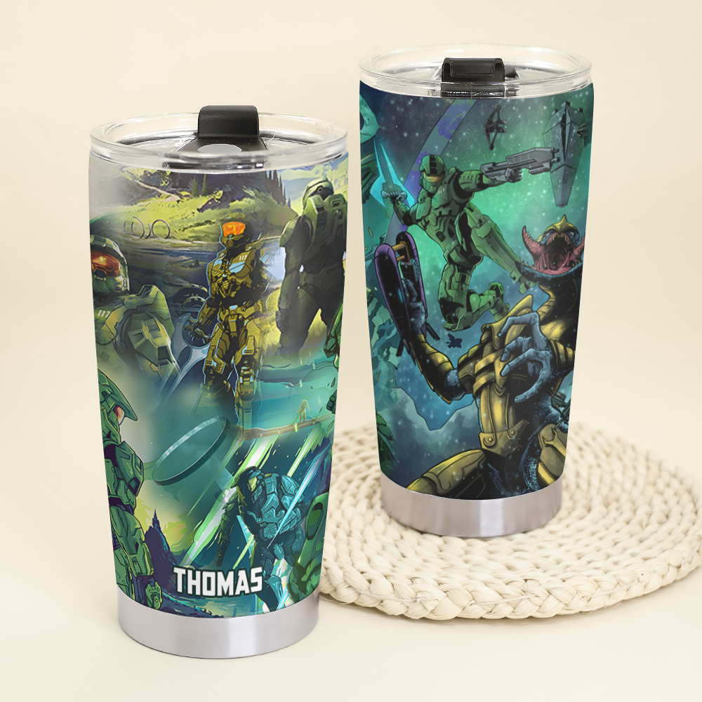 Personalized Halo Infinite Sci-Fi Artwork Hawaiian Tumbler - 20oz Tumbler Cup PopCulturePrints