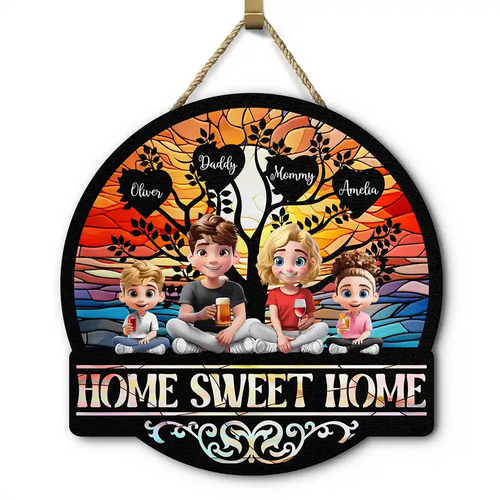 Home Sweet Home Family - Personalized Custom Shaped Wood Sign for Every Family Member Wood Shaped Sign PopCulturePrints