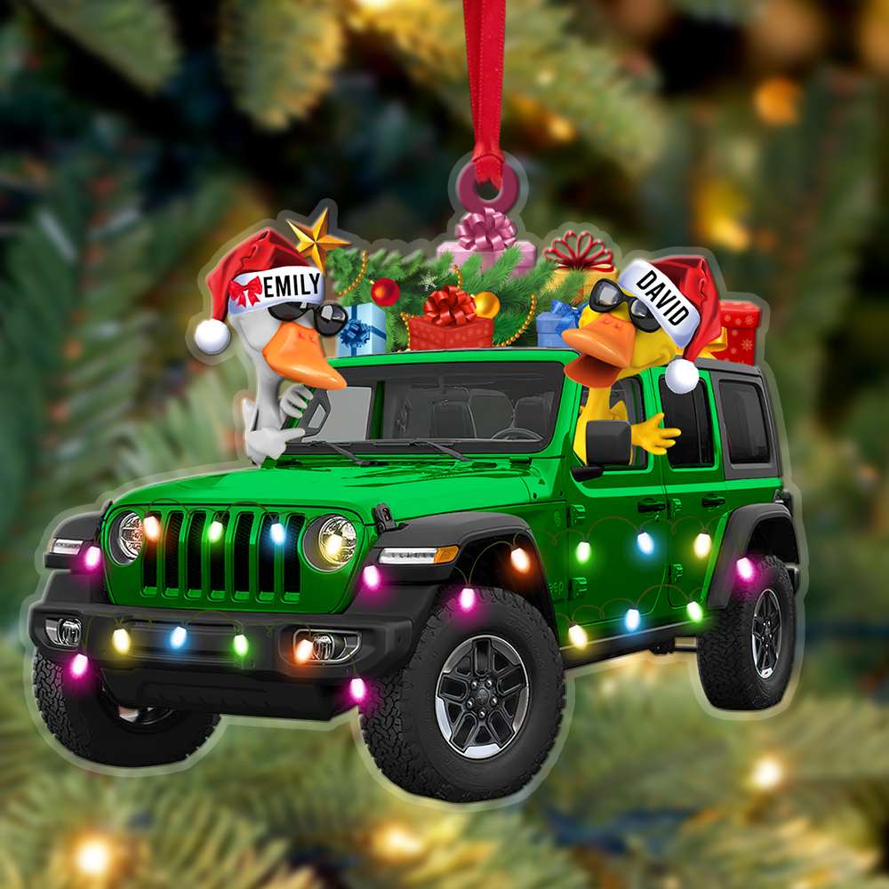 Cool Duck in Red Jeep Ornament