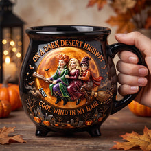 Load image into Gallery viewer, “On a Dark Desert Highway” - Macabre Spell Sisters Cauldron Mug - Personalized Gifts for Halloween

