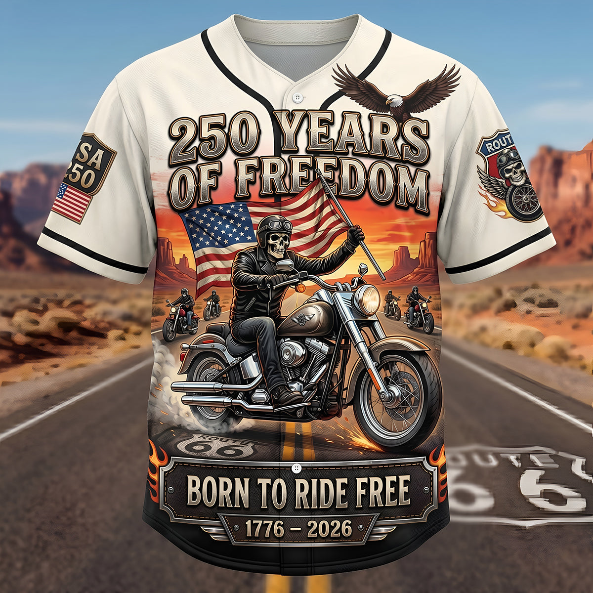 “Born to Ride Free” - Customizable Rough Badass Motorcycle Jersey - Perfect Gift for Bikers and Motorcycle Enthusiasts