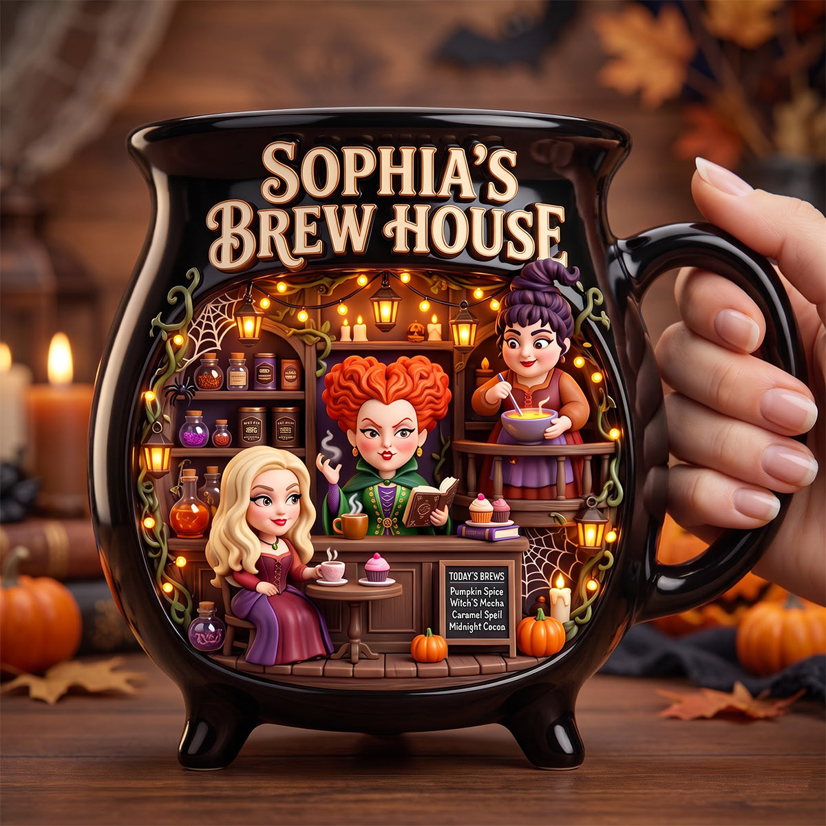 "Stirring Up Magical Moments, Personalized Brew House Cauldron Mug - Gift for Witchy Friends, Coffee Lovers, and Halloween Enthusiasts"