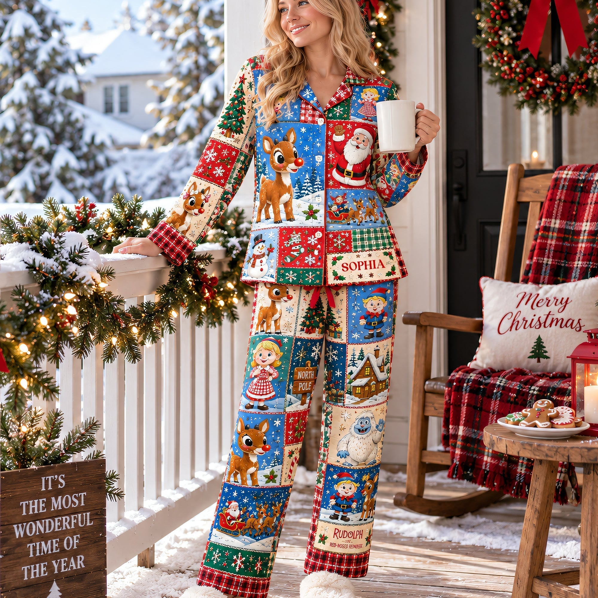 Embrace the Joy of Christmas with Our Cozy Button Up Pajama Set - Personalized Family Gift for Kids & Adults Pajama Set PopCulturePrints