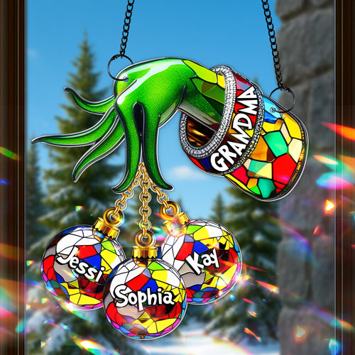“Celebrate Love in Every Color!” - Green Christmas Bauble Suncatcher, Personalized Gift for Grandma Ornament PopCulturePrints
