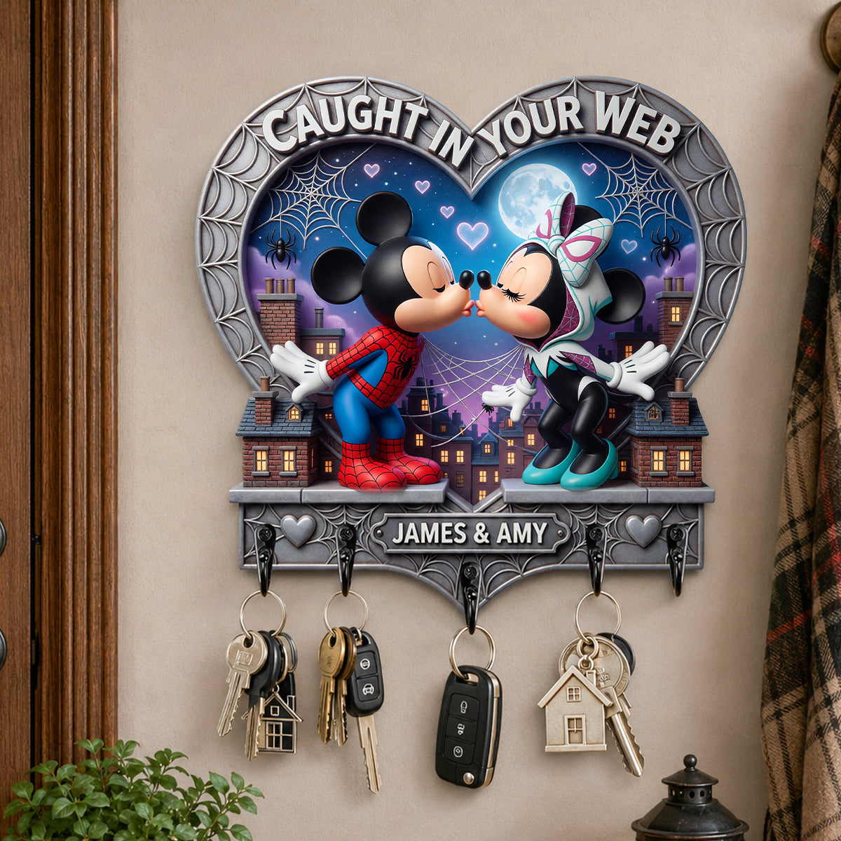 Caught In Your Web - A Heartwarming Personalized Key Hanger for Couples