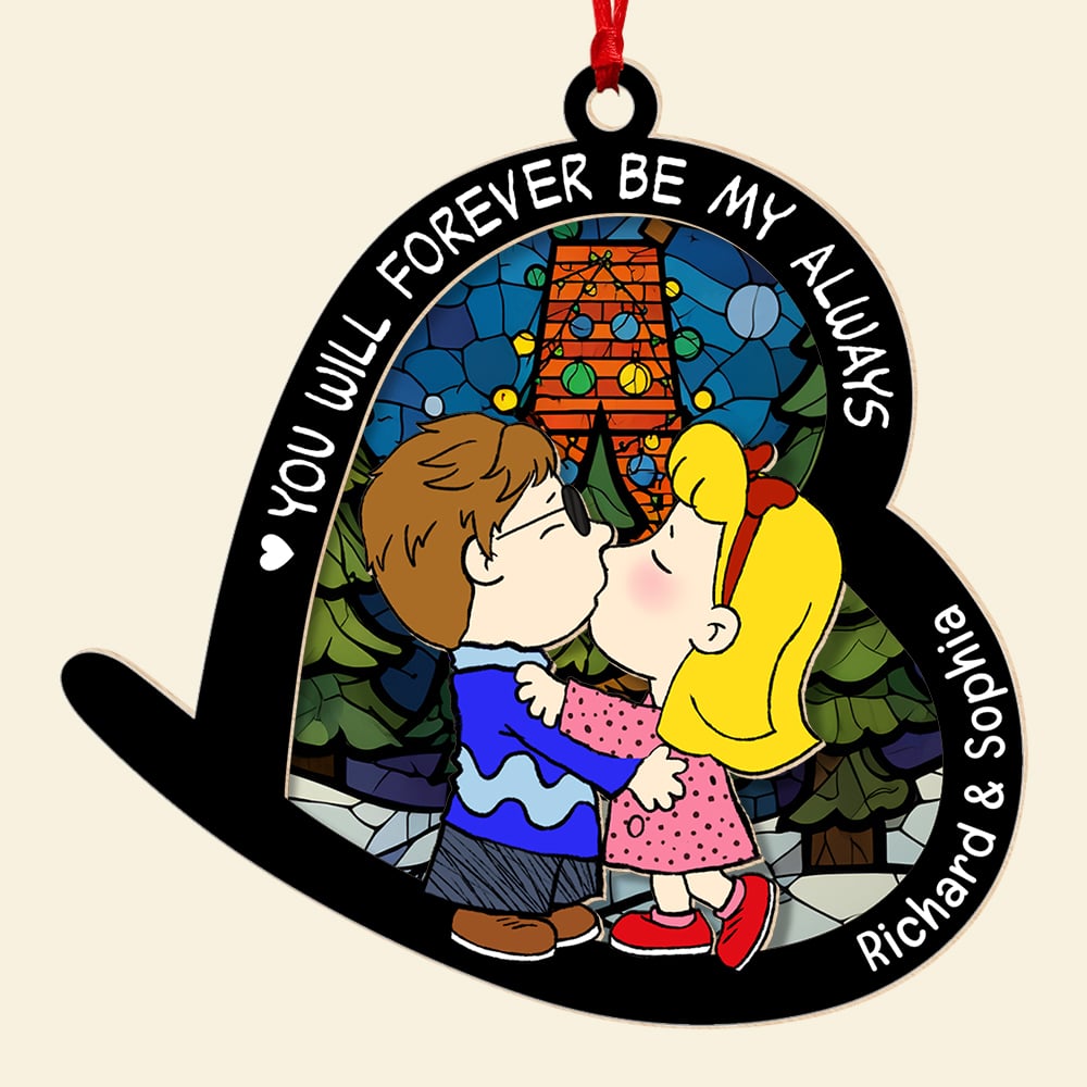 Personalized Romantic Christmas Ornament for Couples - Kissing Under the Mistletoe