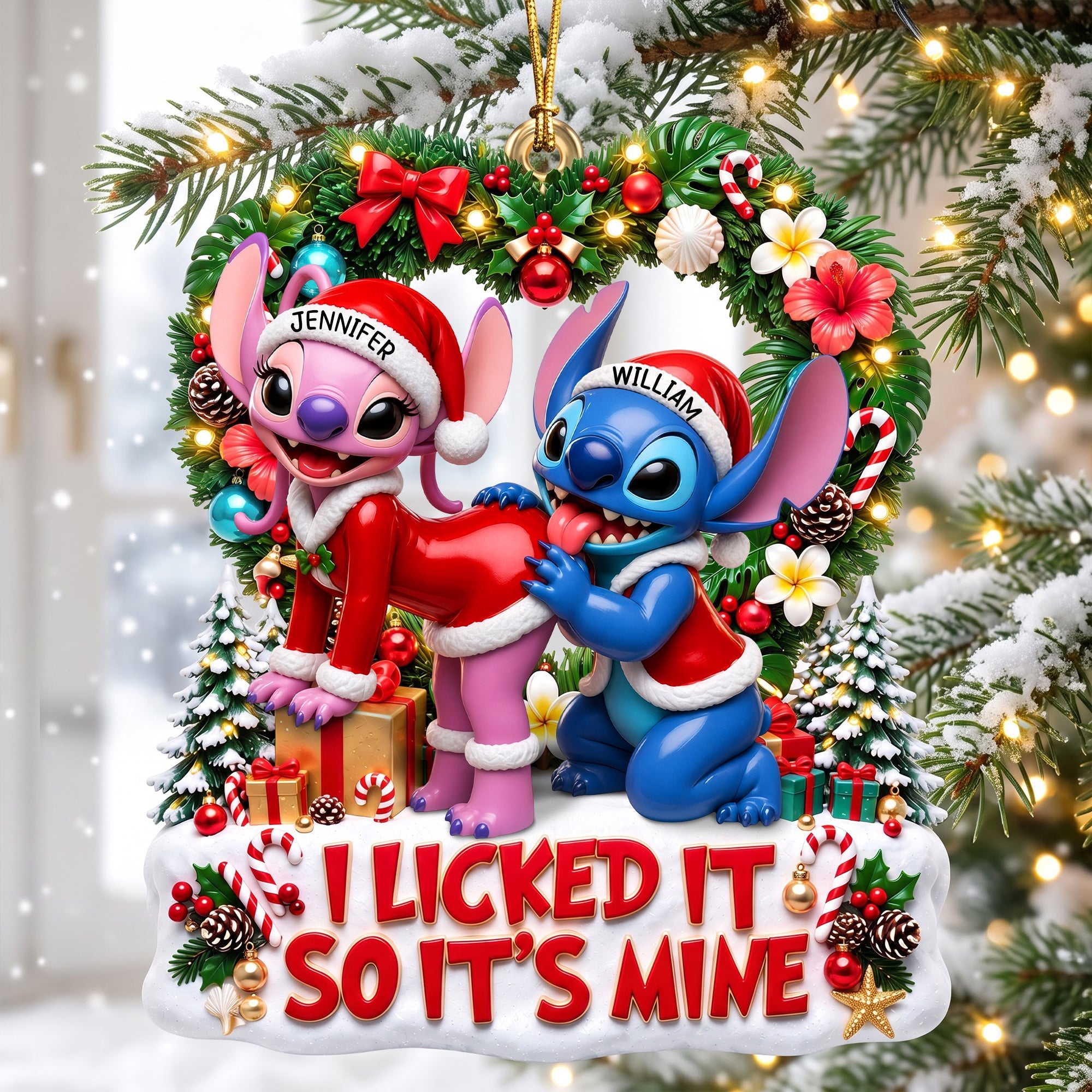 Playful Tropical Island Couple Ornament - A Fun Personalized Gift for Couples Ornament PopCulturePrints