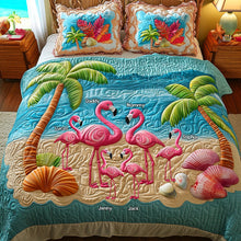 Load image into Gallery viewer, Personalized Flamingo &amp; Beach Quilt Bedding Set - A Unique Gift for Family Members Blanket PopCulturePrints
