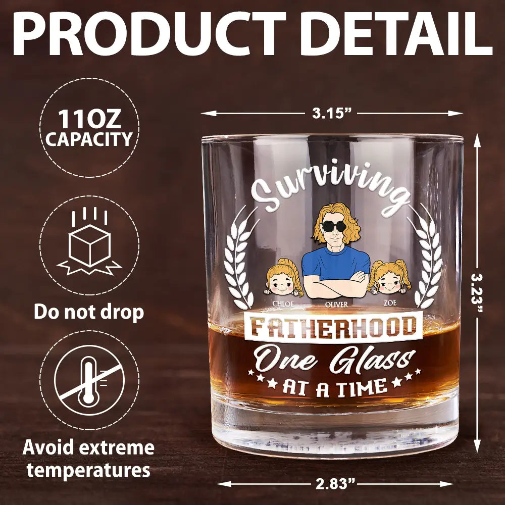 Surviving Fatherhood - Personalized Whiskey Glass Whiskey Glass PopCulturePrints