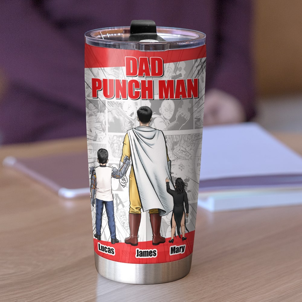 Dad Punch Man Personalized Tumbler - Custom Gift for Super Dads Tumbler Cup PopCulturePrints
