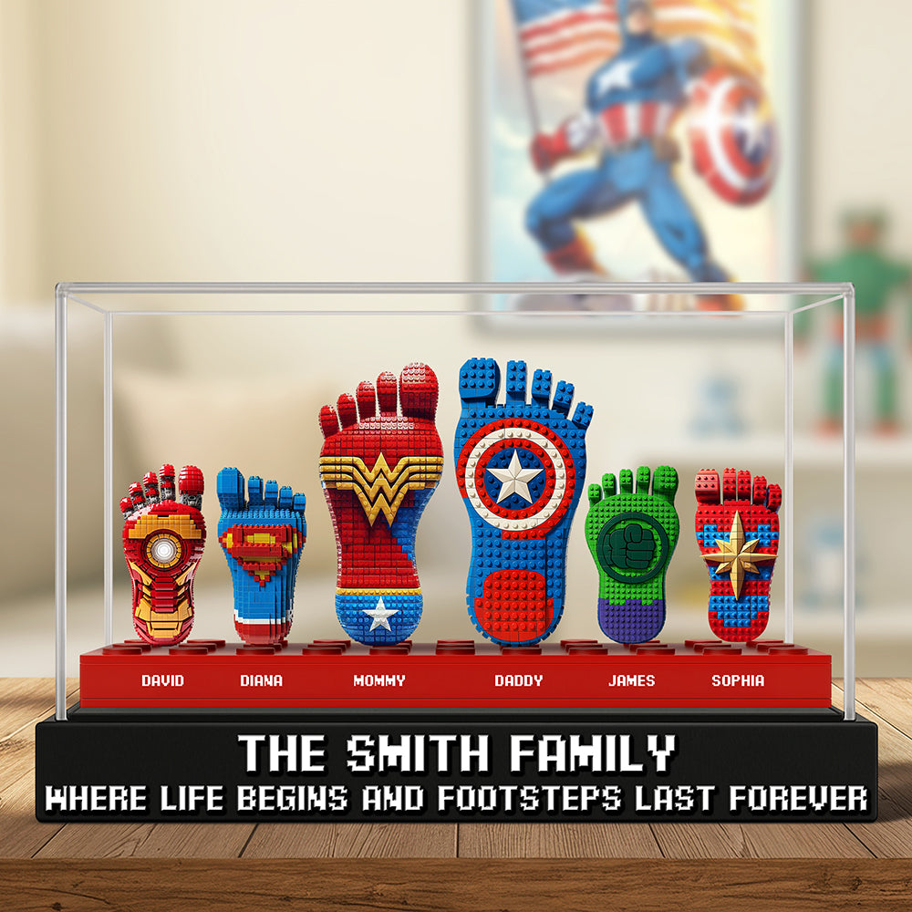"Where Life Begins and Footsteps Last Forever" - Super Foot Family Acrylic Plaque - Personalized Gift for Family, Dad, Grandpa, and Loved Ones Shaped Plaques PopCulturePrints