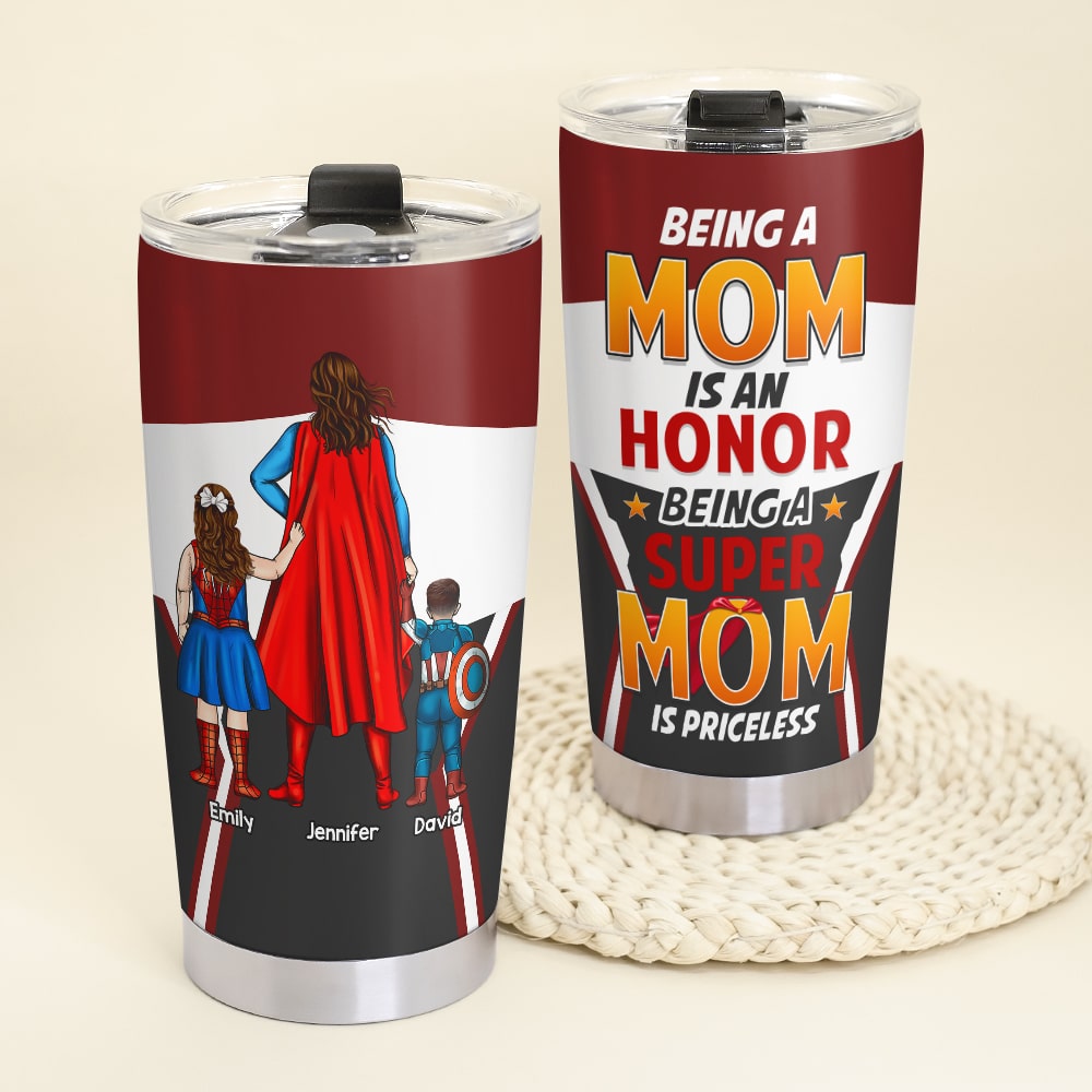 Super Mom Personalized Tumbler - Custom Names Tumbler Cup PopCulturePrints