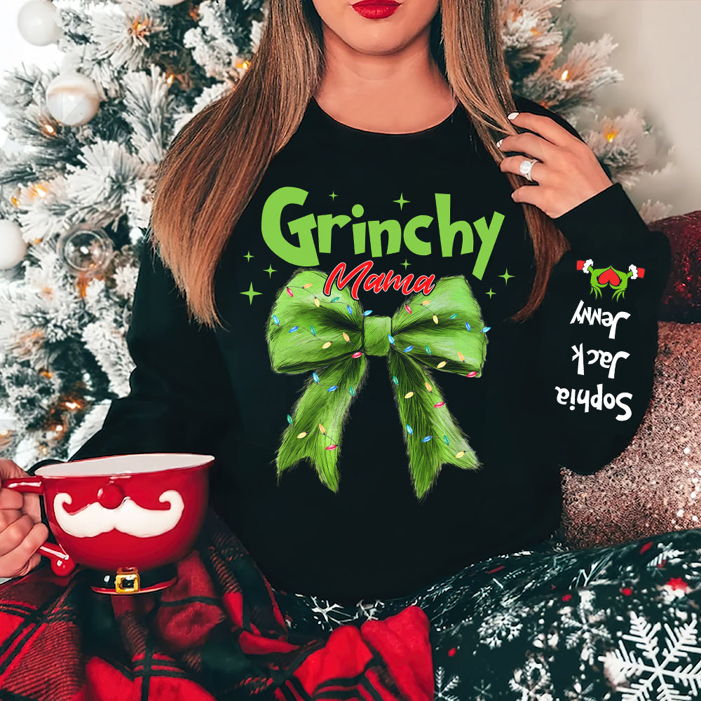 Personalized Grinchy Mama 3D Christmas Sweater with Custom Names