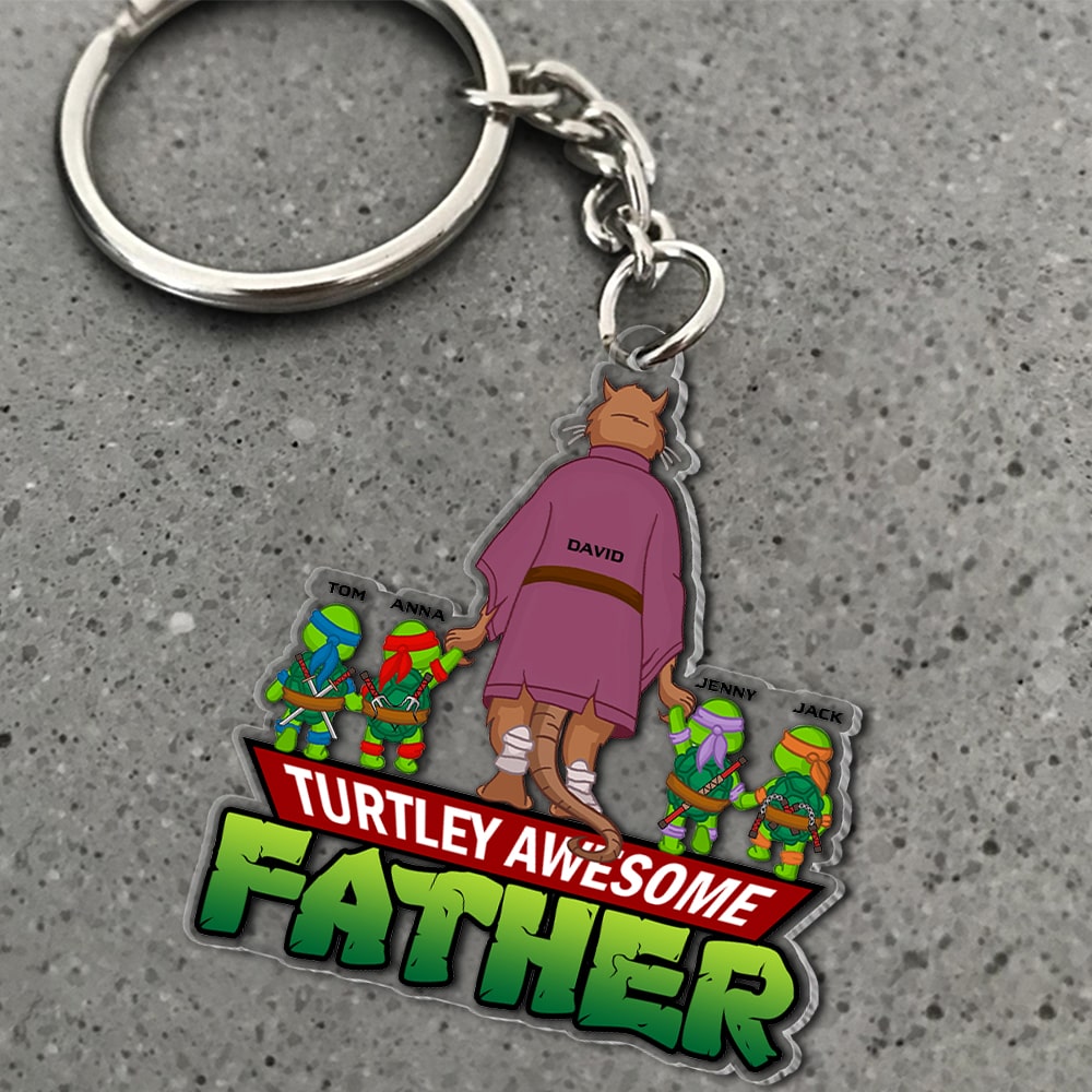 Personalized Turtley Awesome Father Keychain - Customized with Names