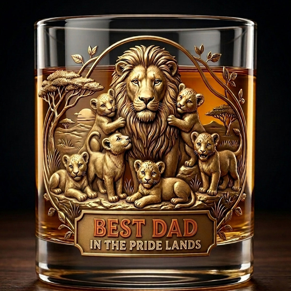 Best Dad In The Pride Lands - Personalized Father's Day Gifts - Custom Gift for Dad and Grandpa Glass PopCulturePrints