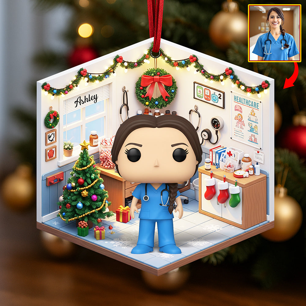 Personalized Cute Nurse Christmas Ornament - Custom Photo Gift for Nurses Ornament PopCulturePrints