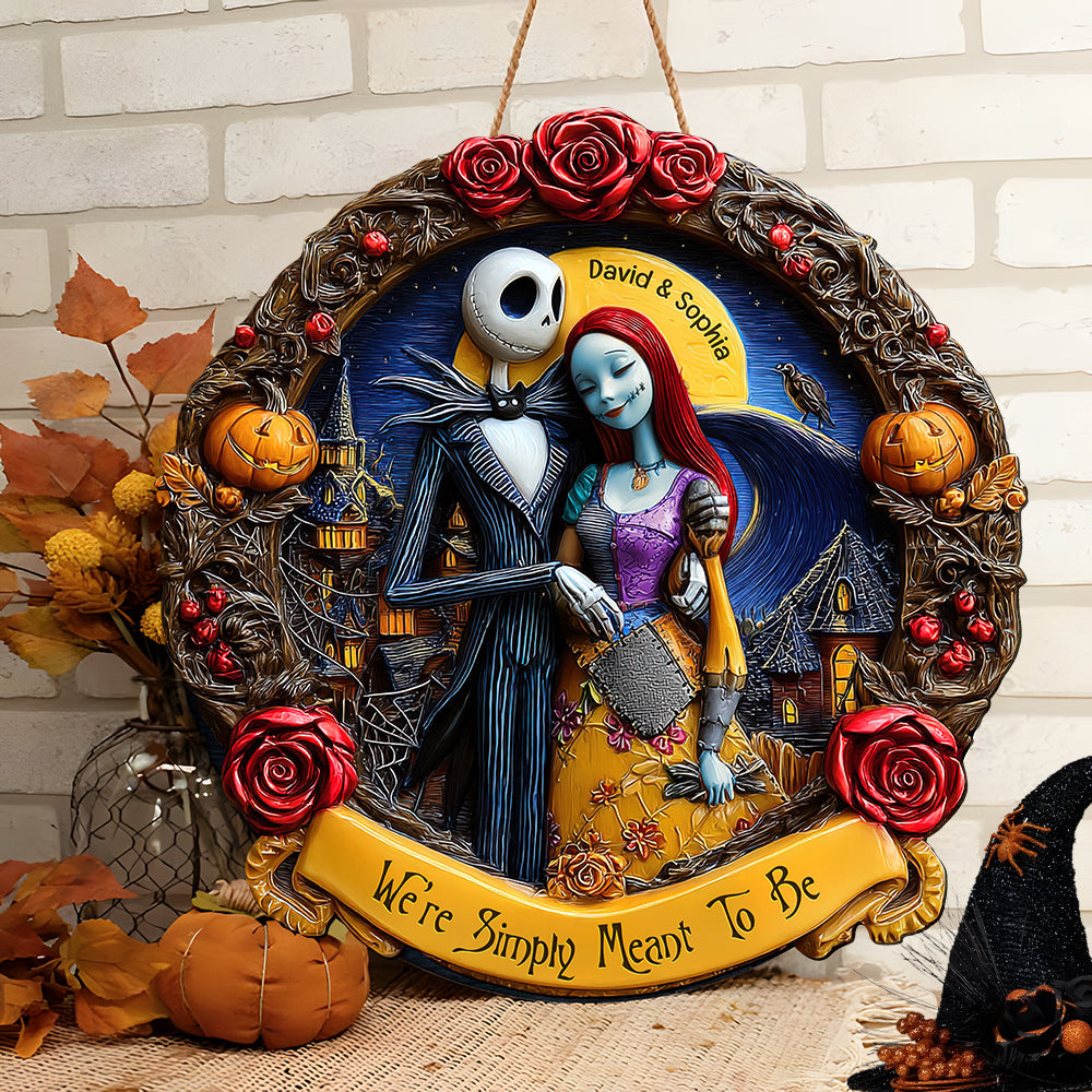 We're Simply Meant To Be - Personalized Horror Couple Wood Sign Wood Sign PopCulturePrints