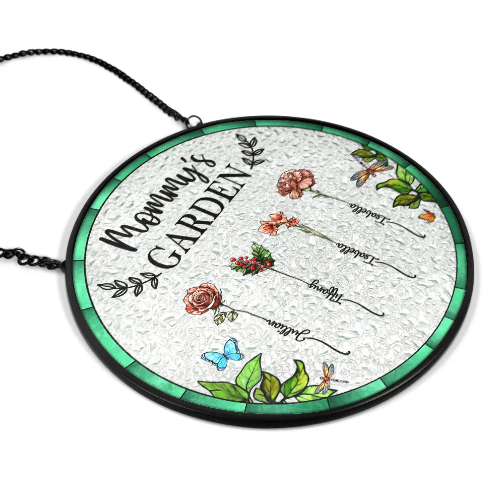 Grandma’s Blooming Garden - Personalized Stained Glass Window Hanging Suncatcher Suncatcher Ornament PopCulturePrints