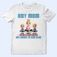 Load image into Gallery viewer, Boy Mom: Less Drama Than Girls - Personalized T-Shirt for Moms T-shirt PopCulturePrints
