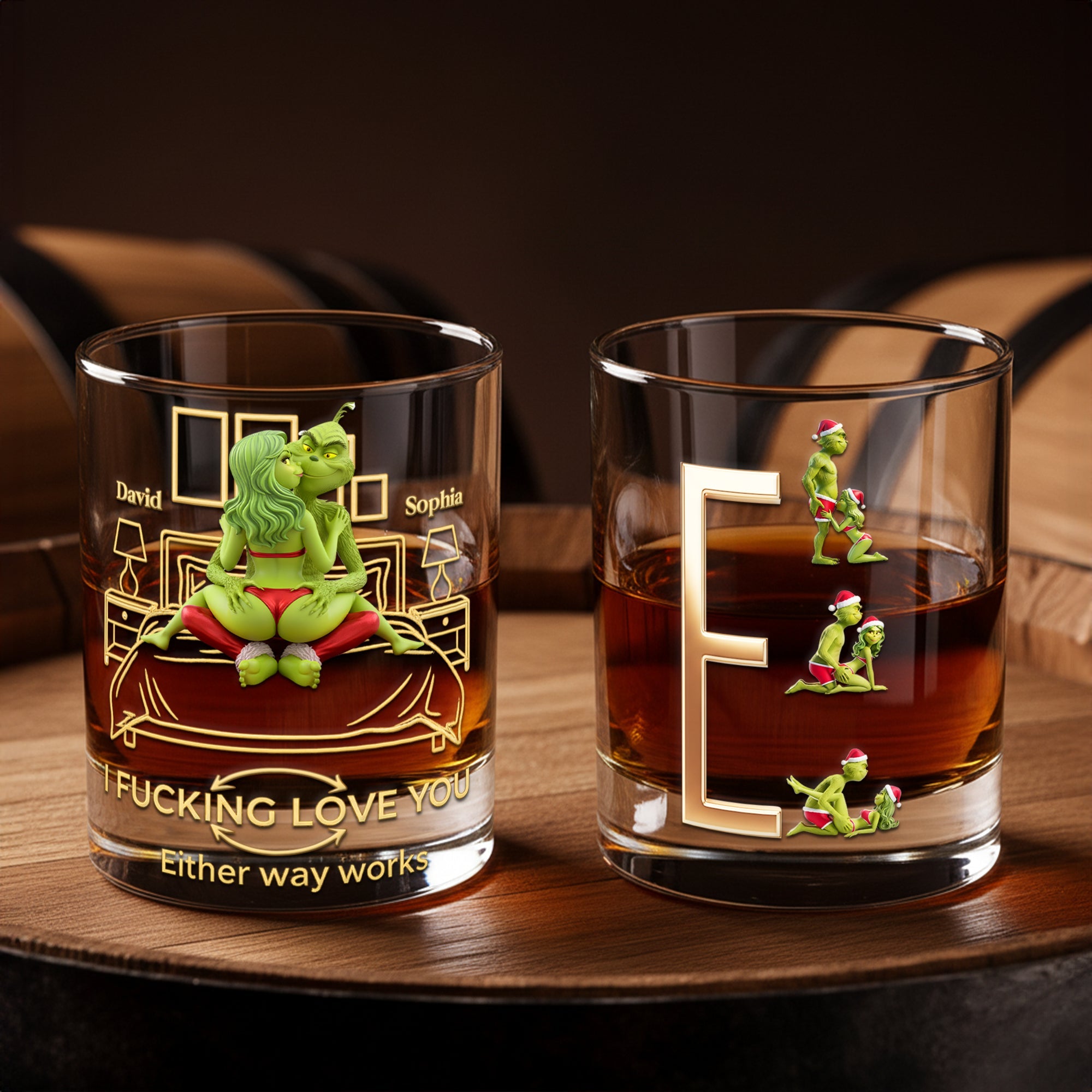 "I F***ing Love You" - Custom Personalized Cheeky Green Couple Round Glass - Perfect Gift for Couples, Friends, or Loved Ones Glass PopCulturePrints