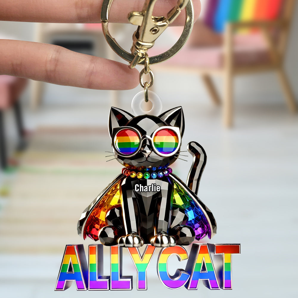 “Be Proud, Be You” - Ally Cat Keychain - Personalized Gifts for LGBT+ Pride Keychains PopCulturePrints