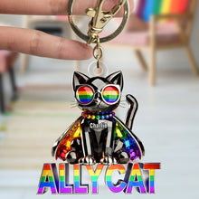 Load image into Gallery viewer, “Be Proud, Be You” - Ally Cat Keychain - Personalized Gifts for LGBT+ Pride Keychains PopCulturePrints

