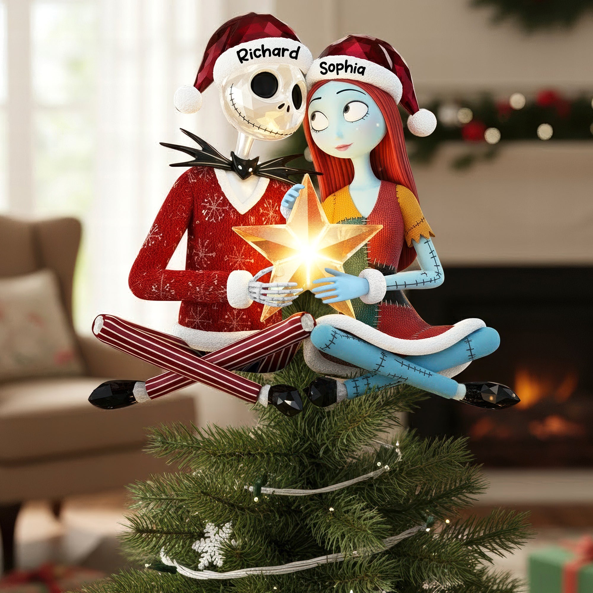 “Together in Spookiness” - Spooky Couple Christmas Tree Topper - Personalized Gift for Couples, Friends, and Halloween Lovers Ornament PopCulturePrints