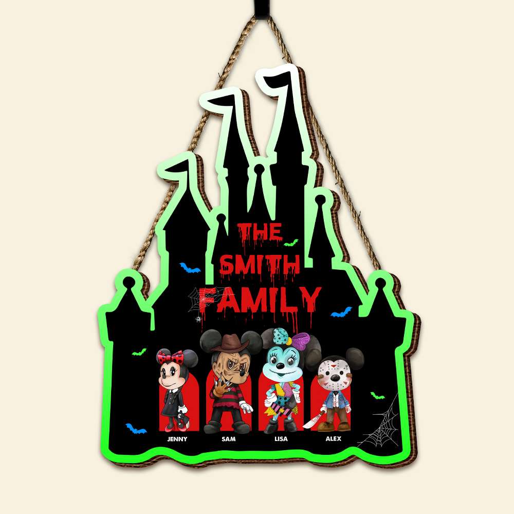 Personalized Halloween Family Wood Sign - Custom Cartoon Character Design