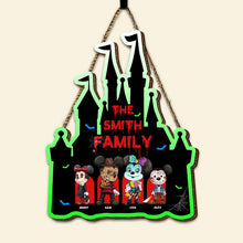 Load image into Gallery viewer, Personalized Halloween Family Wood Sign - Custom Cartoon Character Design
