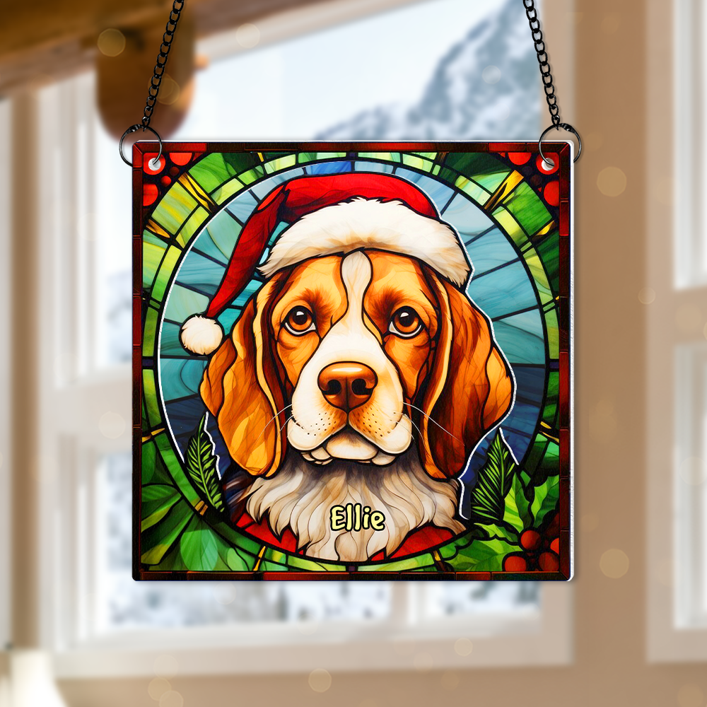 Personalized Beagle Dog Lover Christmas Suncatcher Ornament