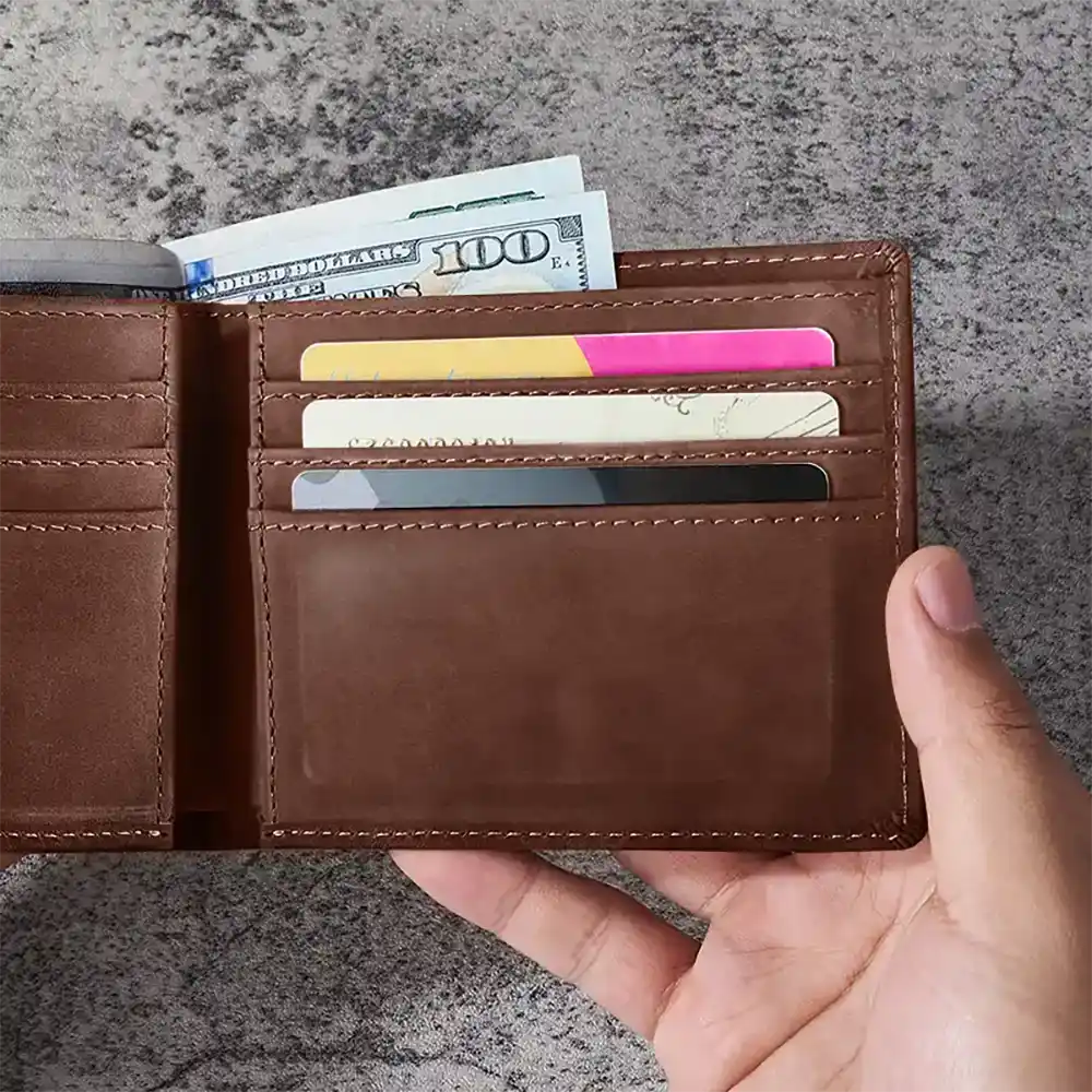 "God Hit A Homerun When He Made You Our Dad" - Personalized Leather Wallet - Custom Gift for Dads, Father Figures, Baseball Lovers Bifold Wallet PopCulturePrints