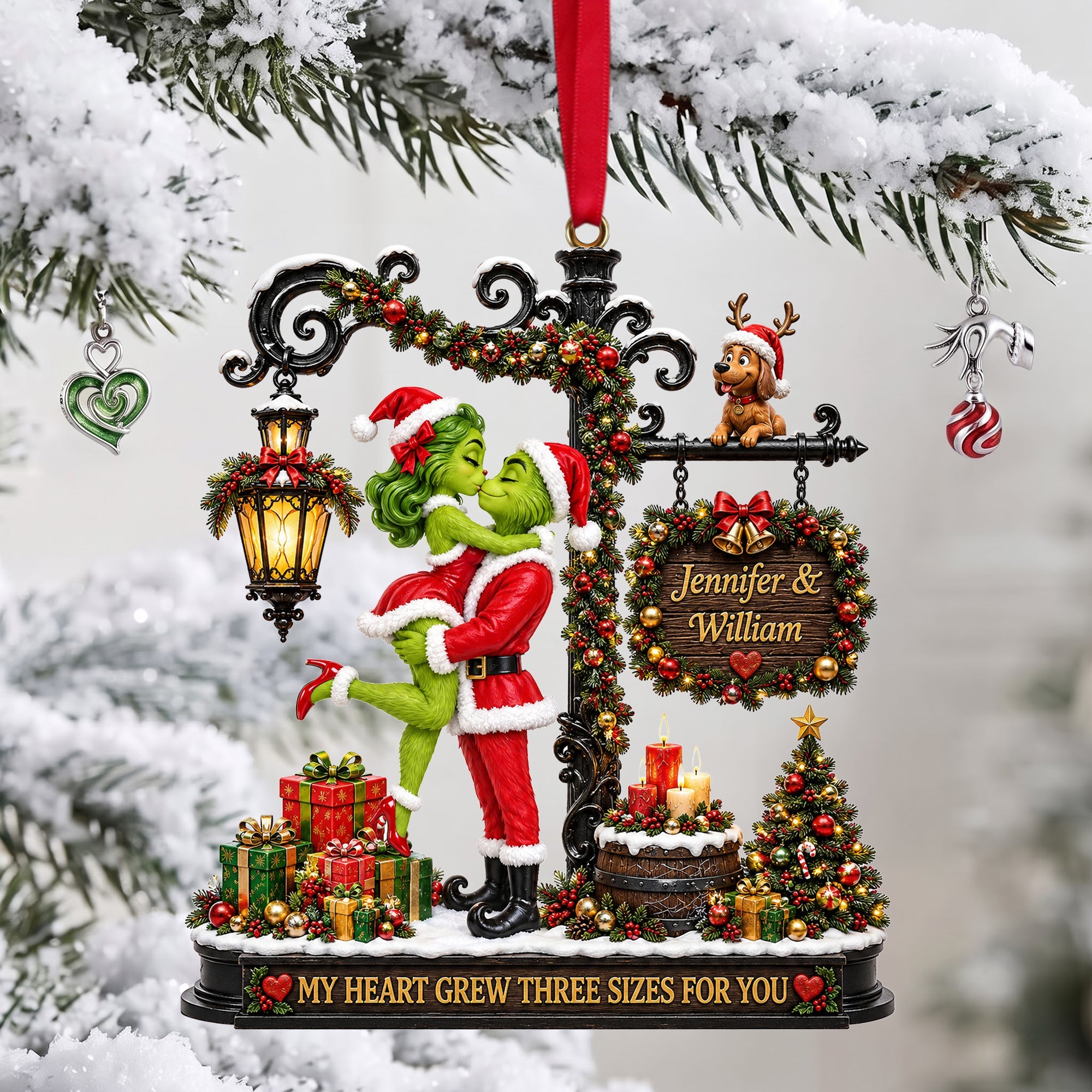 My Heart Grew Three Sizes For You - Romantic Kissing Couple Christmas Acrylic Ornament | Personalized Gift for Couples