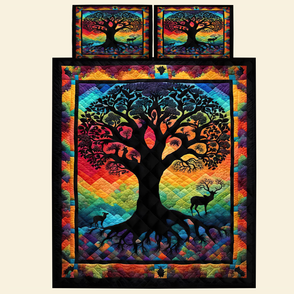 Tree Of Life Colorful Quilt Bed Set - A Meaningful Gift for All Occasions Blanket PopCulturePrints