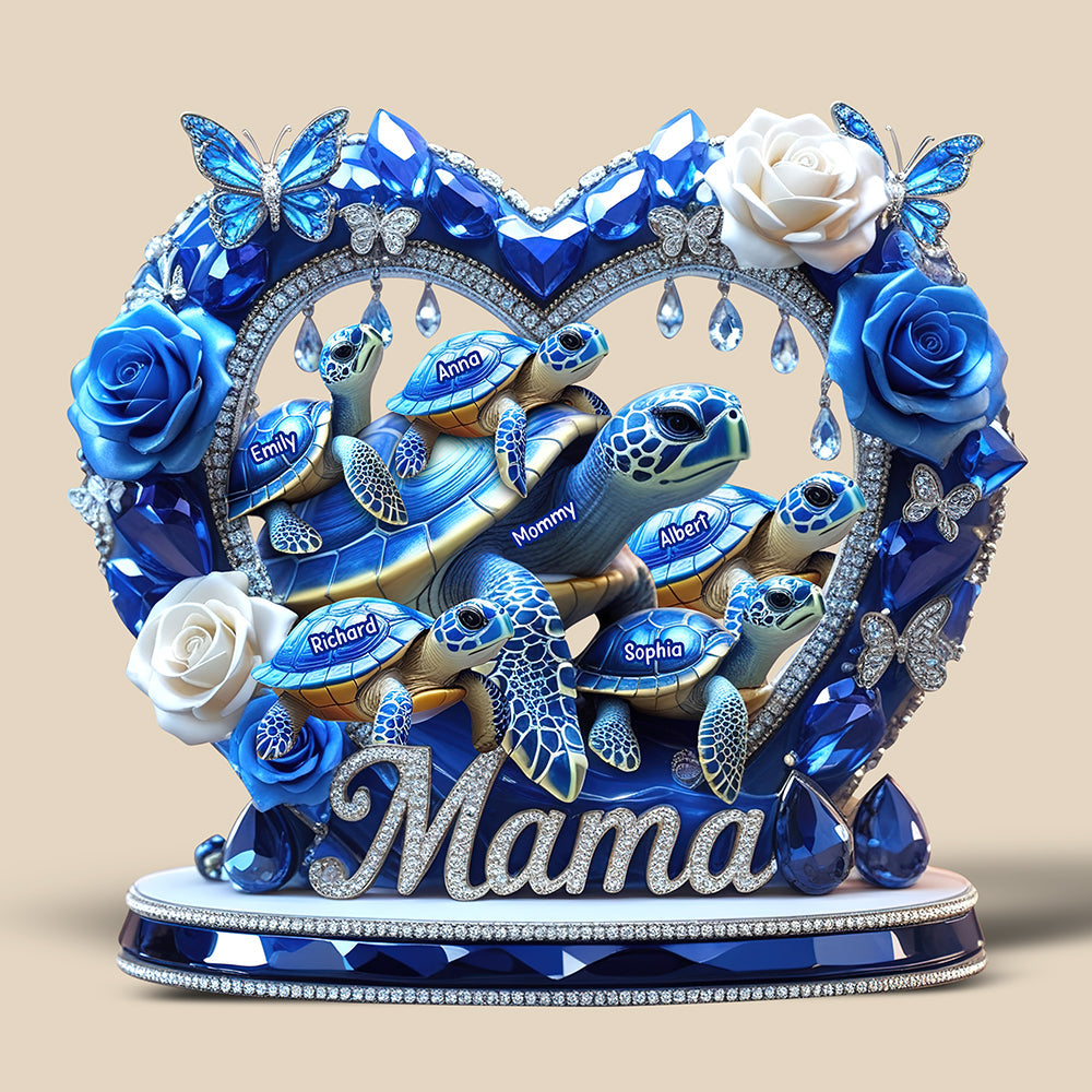 "A Heart Full of Love for Mama" - Personalized Mama Turtle Plaque - A Custom Gift for Mom, Grandma, and Special Women Shaped Plaques PopCulturePrints