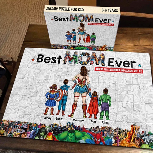 You're Our Superhero - Personalized Best Mom Ever Jigsaw Puzzle | Custom Gift for Mom & Grandma Jigsaw Puzzles PopCulturePrints