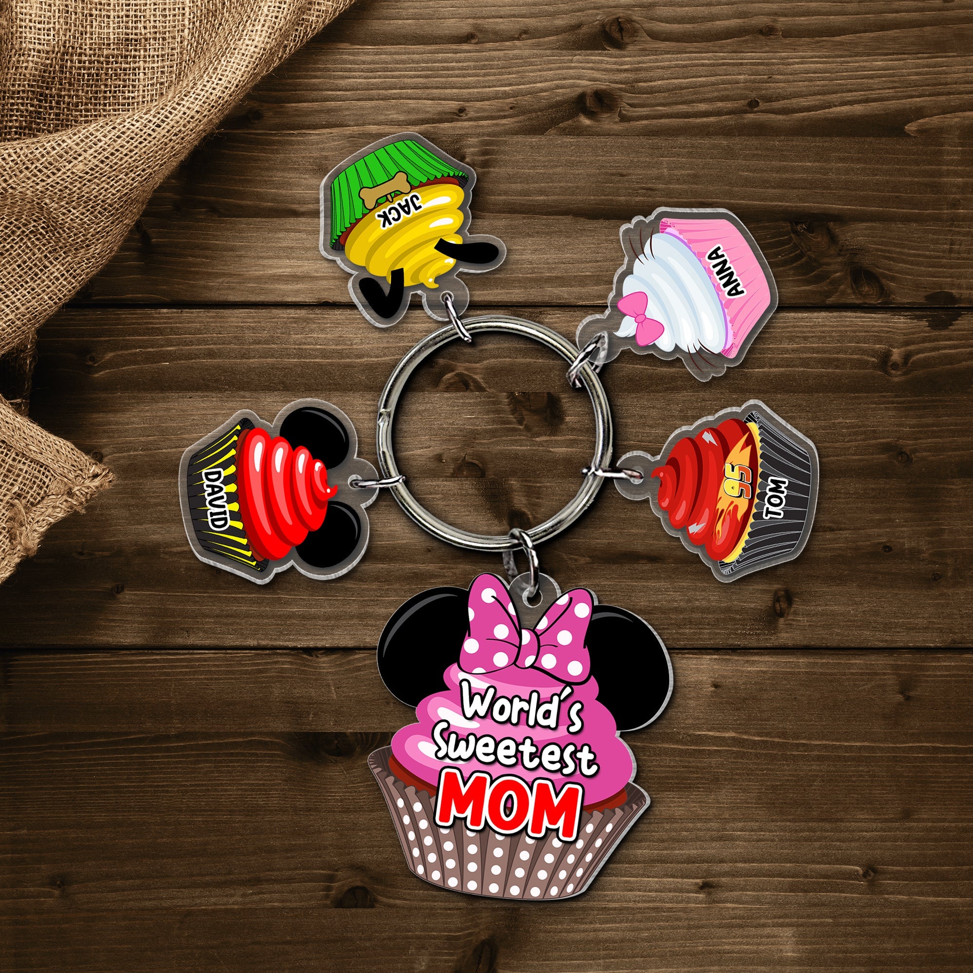 Custom Cupcake Charm Keychain - World's Sweetest Mom Keychains PopCulturePrints