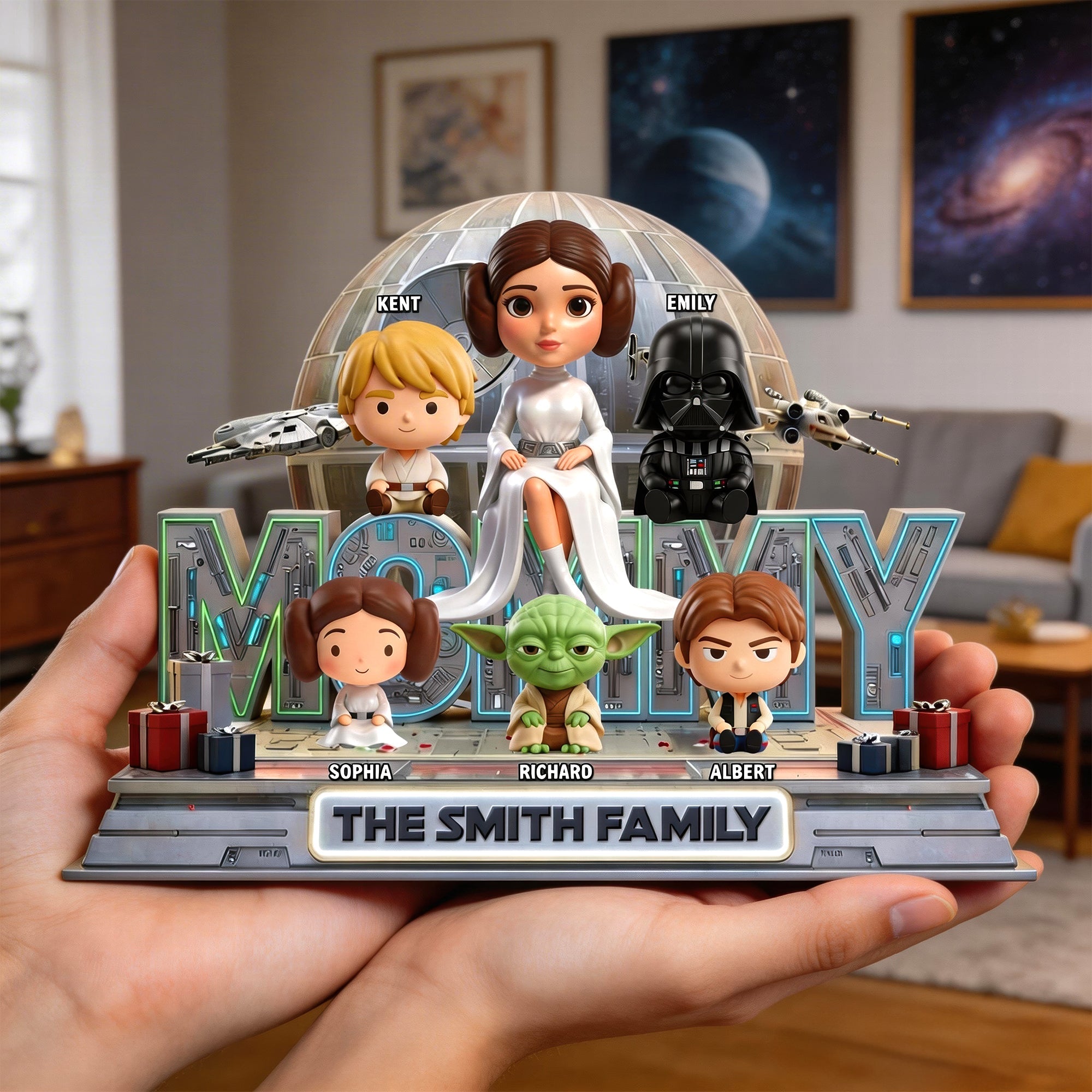 "To the Universe and Beyond – Personalized Cosmic Mom and Kids Acrylic Plaque - Unique Gift for Mom, Grandma & Kids" Shaped Plaques PopCulturePrints
