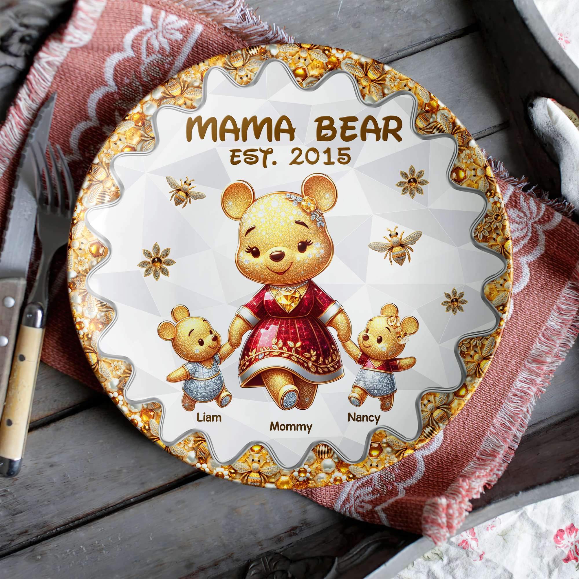 "Celebrate Mom's Love with Personalized Touch" - Ceramic Round Plate, Custom Gift for Mom, Grandma, and Kids Ceramic Round Plate PopCulturePrints