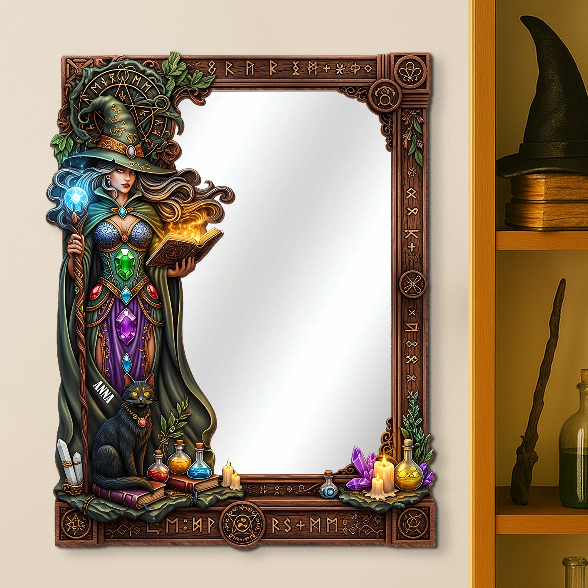 "Embrace the Mystique - Mysterious Wall Hanging Mirror" - Personalized Gifts for Witch Lovers Mirror PopCulturePrints
