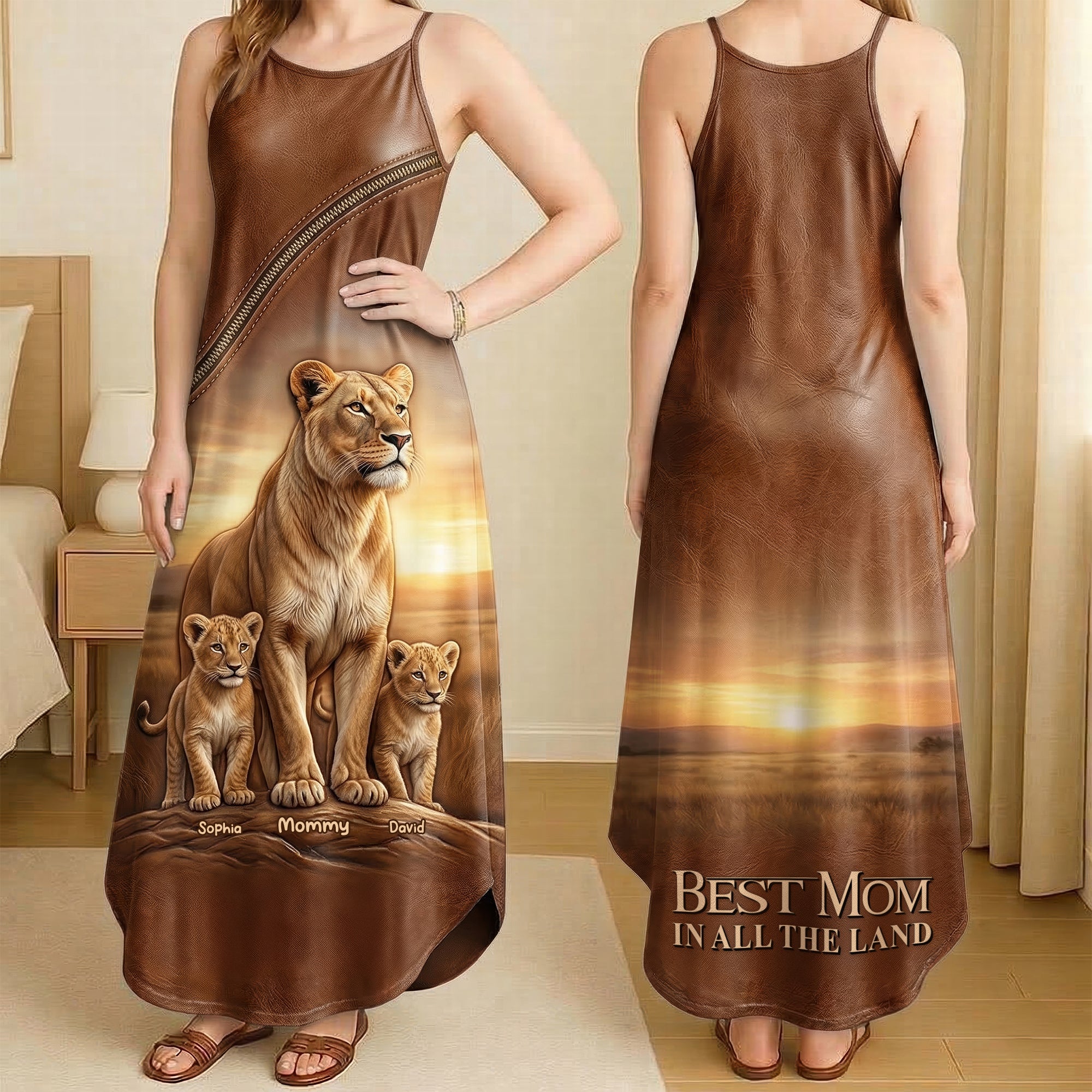 Best Mom In All The Land - Personalized Lion Mom Suspender Maxi Dress For Mother's Day Dress PopCulturePrints