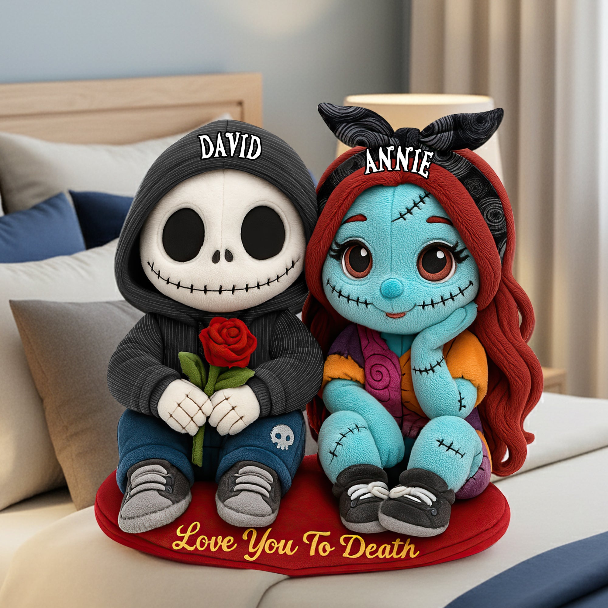 Love You To Death - Spooky Cute Couples Pillow - Personalized Gift for Couples Pillow PopCulturePrints