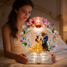 Load image into Gallery viewer, "Where the Magic of Love Begins" - Personalized Fairytale Couple Acrylic Light Box - Unique Gift for Couples, Anniversary, Engagement, Wedding Light Box PopCulturePrints
