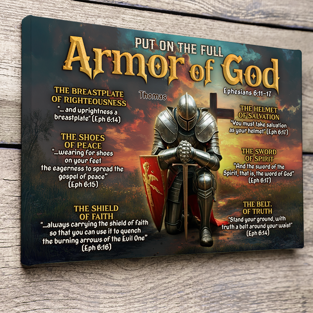 Put on the Full Armor of God - Personalized Kneeling Knight Canvas Print - Gifts for Christians Poster & Canvas PopCulturePrints