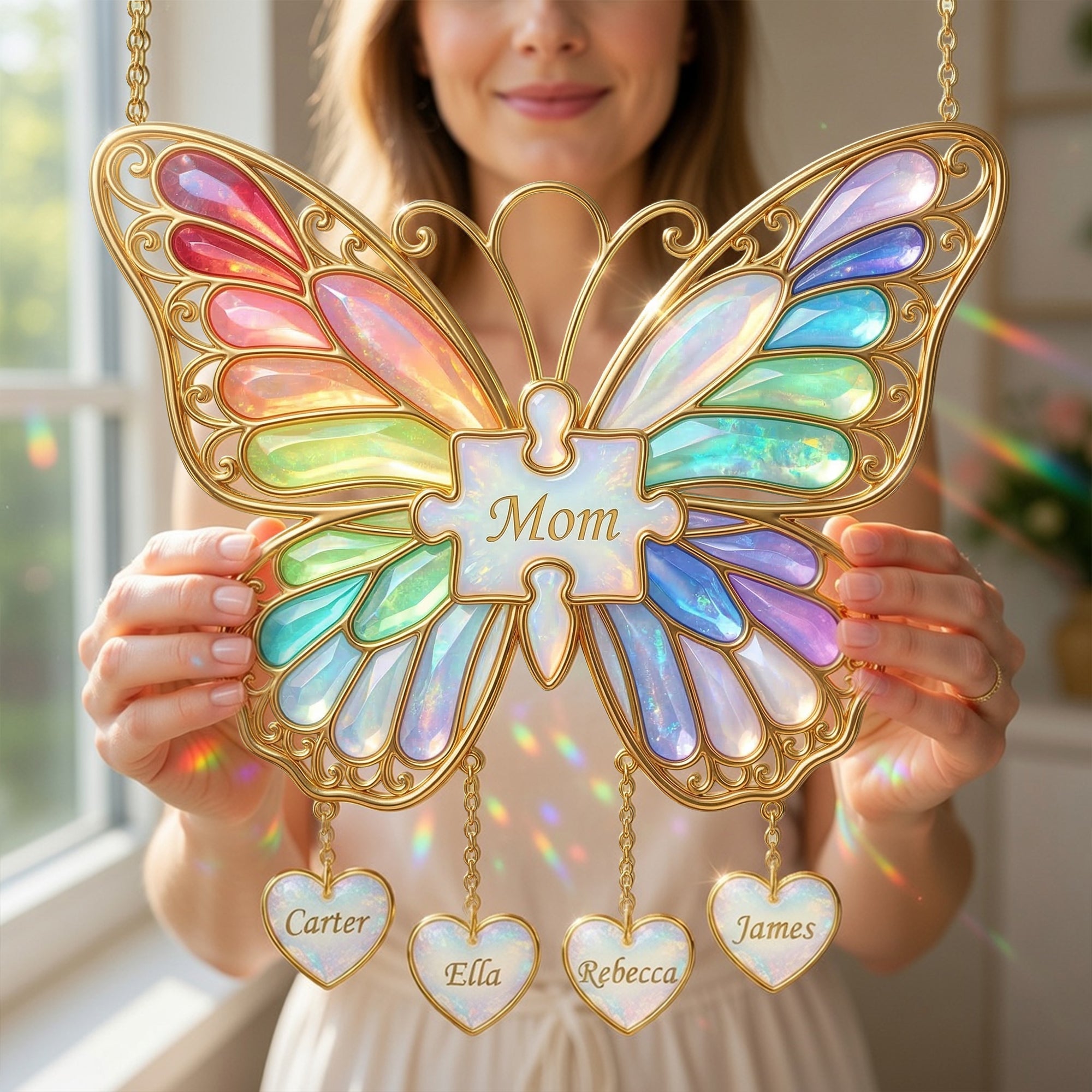 "Celebrate Love with a Personal Touch" - Butterfly Mom Suncatcher Ornament - Custom Gift for Mom, Grandma, and More Ornament PopCulturePrints