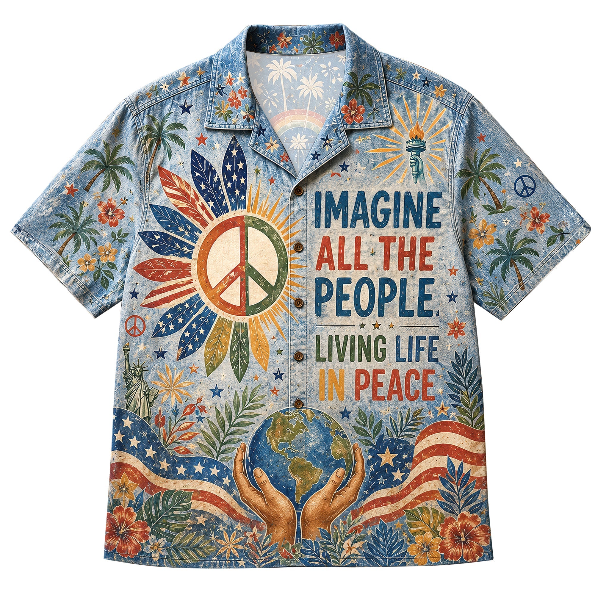 Imagine All the People Living Life in Peace - Personalized Hawaiian Shirt for Peace Lovers Hawaiian Shirts PopCulturePrints